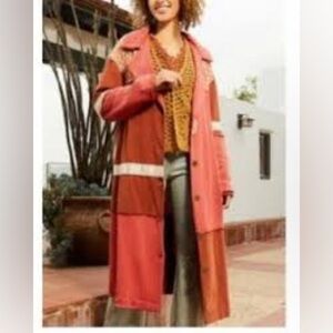 POL Brick Red & Coral Mixed Media Coat Jacket M